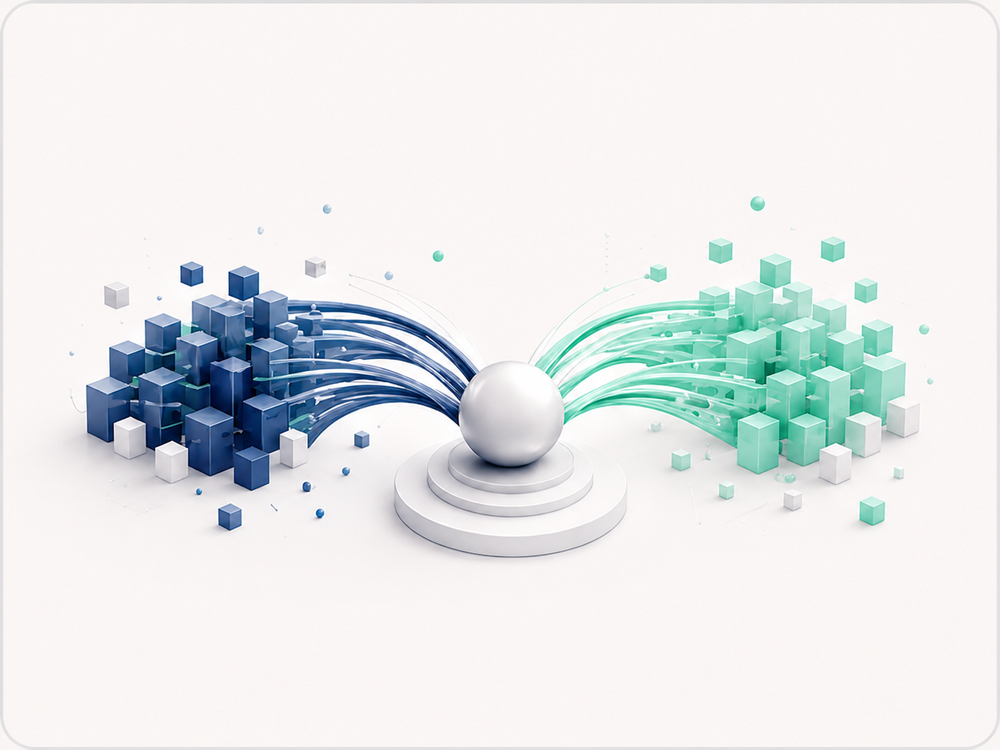 Two organizational structures converging through a common integration point.