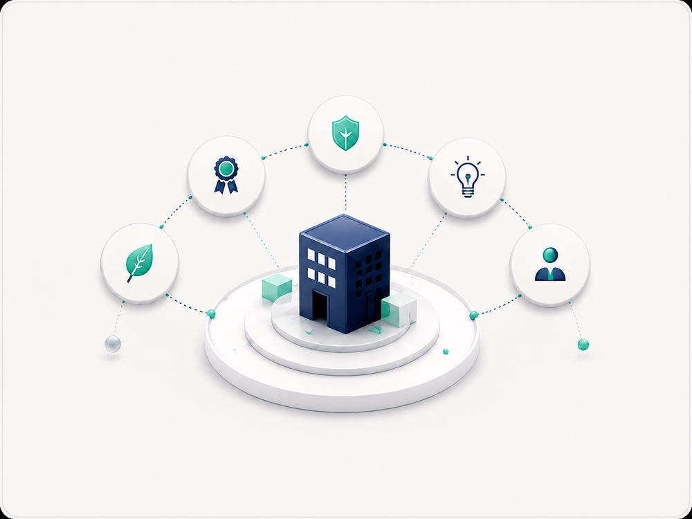 Supplier organization connected to quality, resilience, innovation, governance and collaboration dimensions.