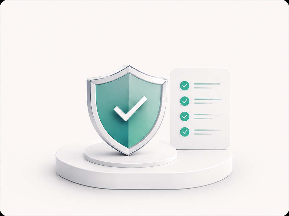 Shield and validated checklist representing governance, compliance and readiness assessment.